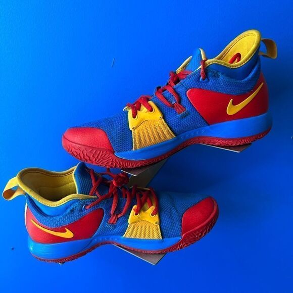 Men's 2018 Nike PG 2 Yellow /Red/Bue Cushioned Basketball Shoes Size 8 - Picture 2 of 6